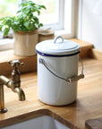 white enamel compost bucket with lid and handle
