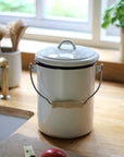 white enamel compost bucket with lid and handle