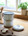 white enamel compost bucket with lid and handle