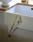 beige stripe linen tea towel