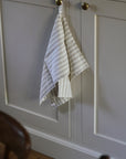 beige stripe linen tea towel