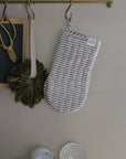 striped linen oven mitt