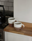 terracotta mug with white glaze top detail available in small and large