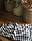 linen tea towel in a navy gingham