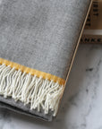merino wool grey and yellow gift boxed baby blanket
