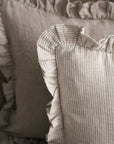 beige stripe frilled linen cushion