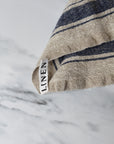 rustic linen tea towel with blue stripe. french style