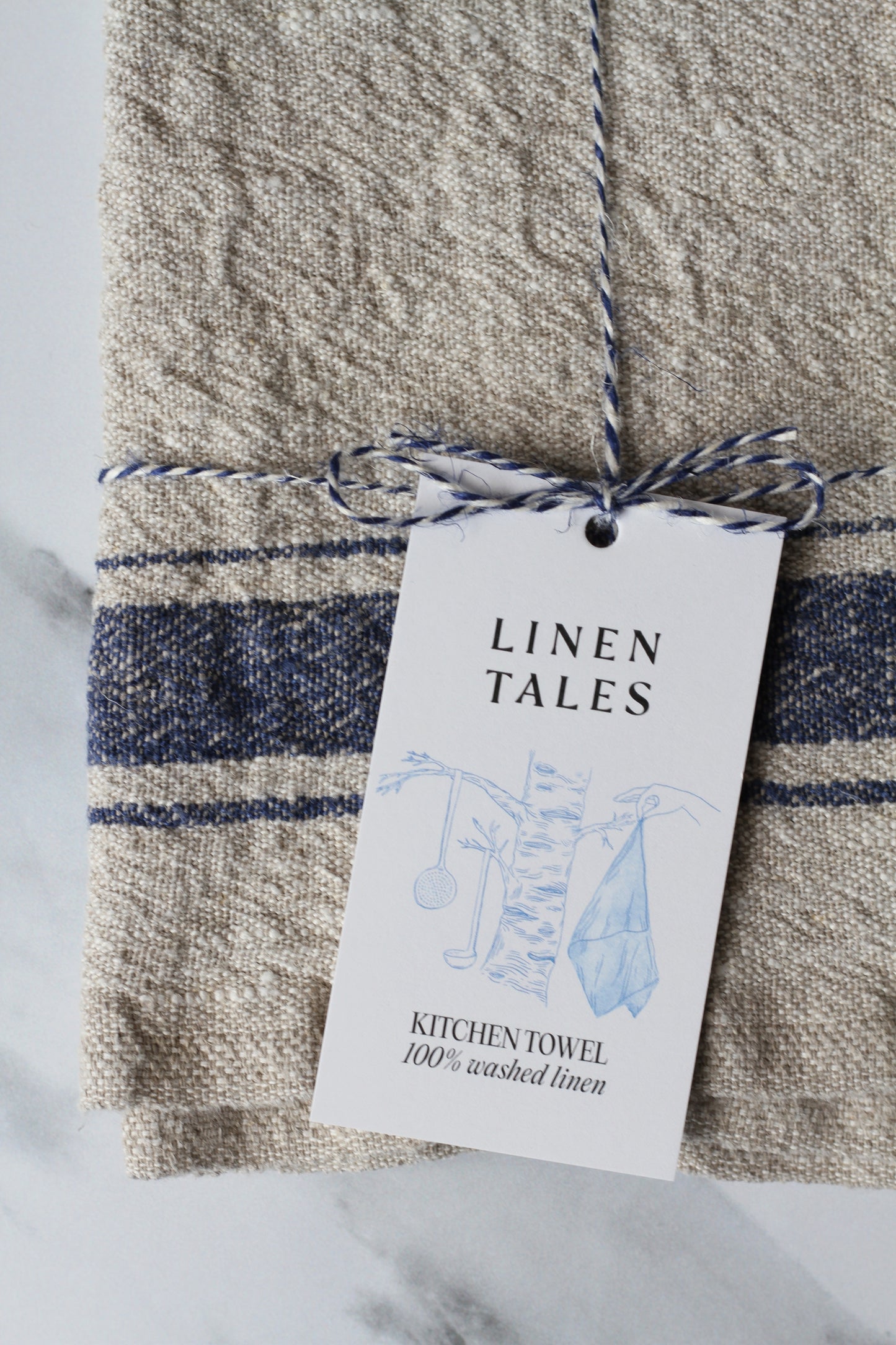 linen tea towel with blue stripe