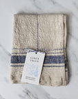 rustic linen tea towel with blue stripe. french style