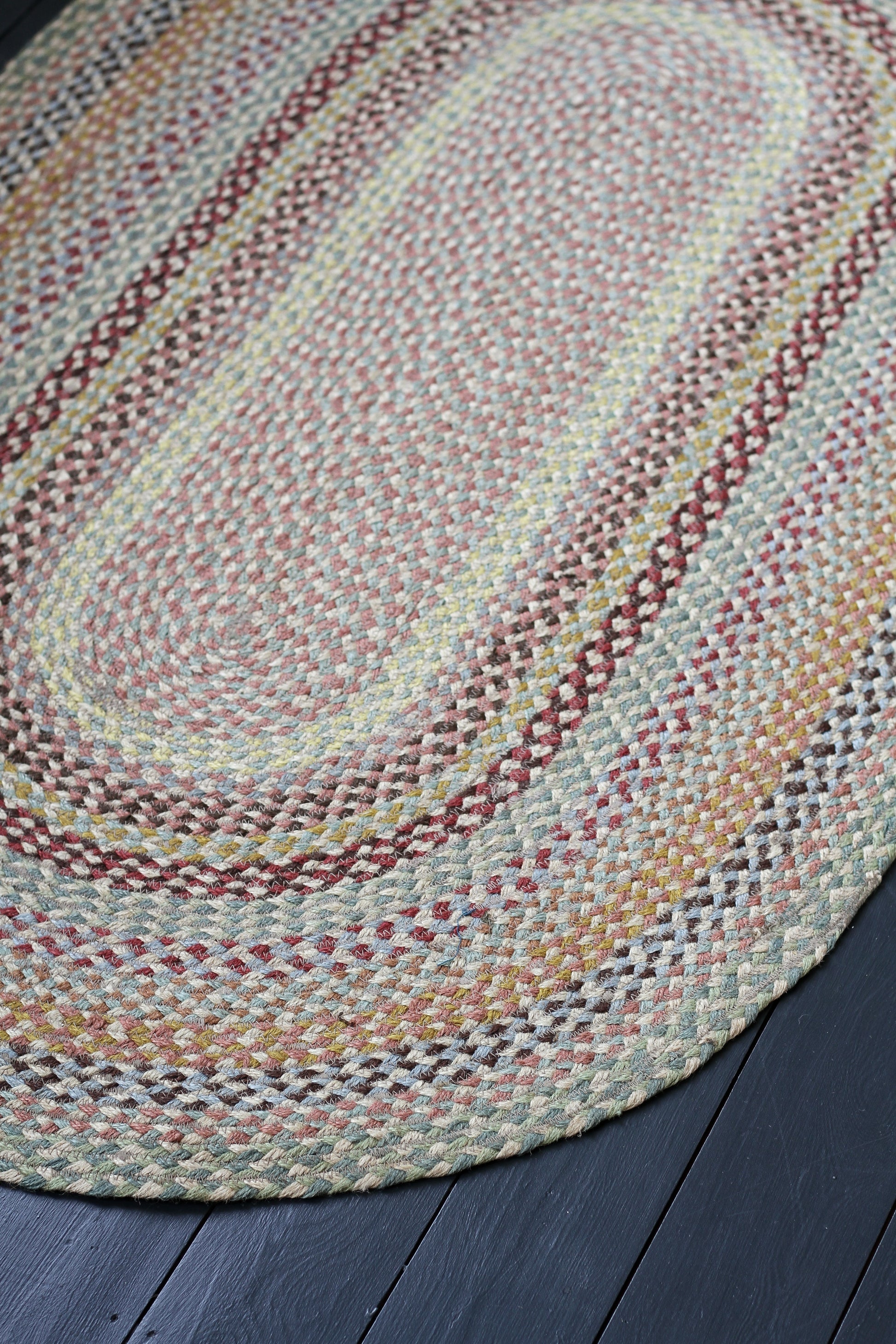 organic braided jute rug, multi coloured
