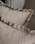 beige stripe frilled linen cushion
