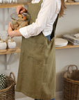 olive green linen cross back apron