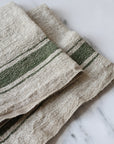 set of two linen napkins with a green stripe, french style.