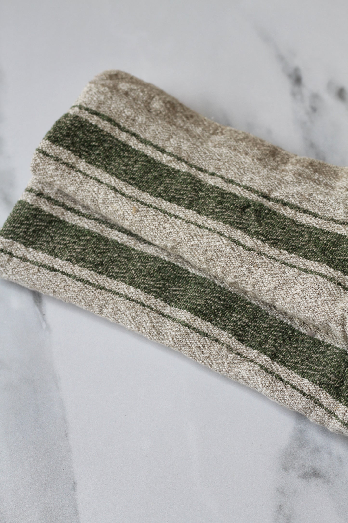 set of two linen napkins with a green stripe, french style.