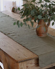 linen olive green table runner 200cm long