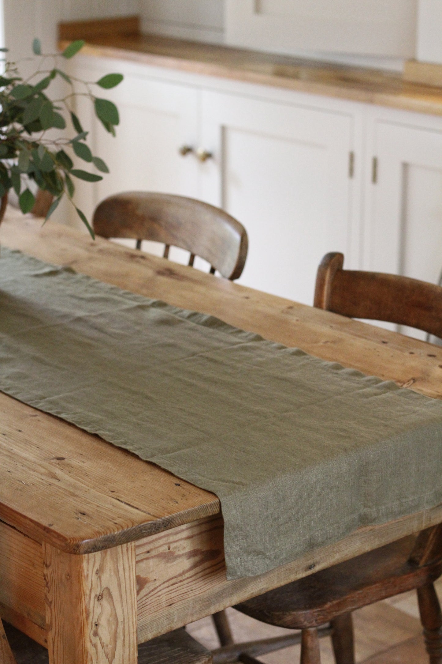 linen olive green table runner 200cm long