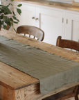 linen olive green table runner 200cm long