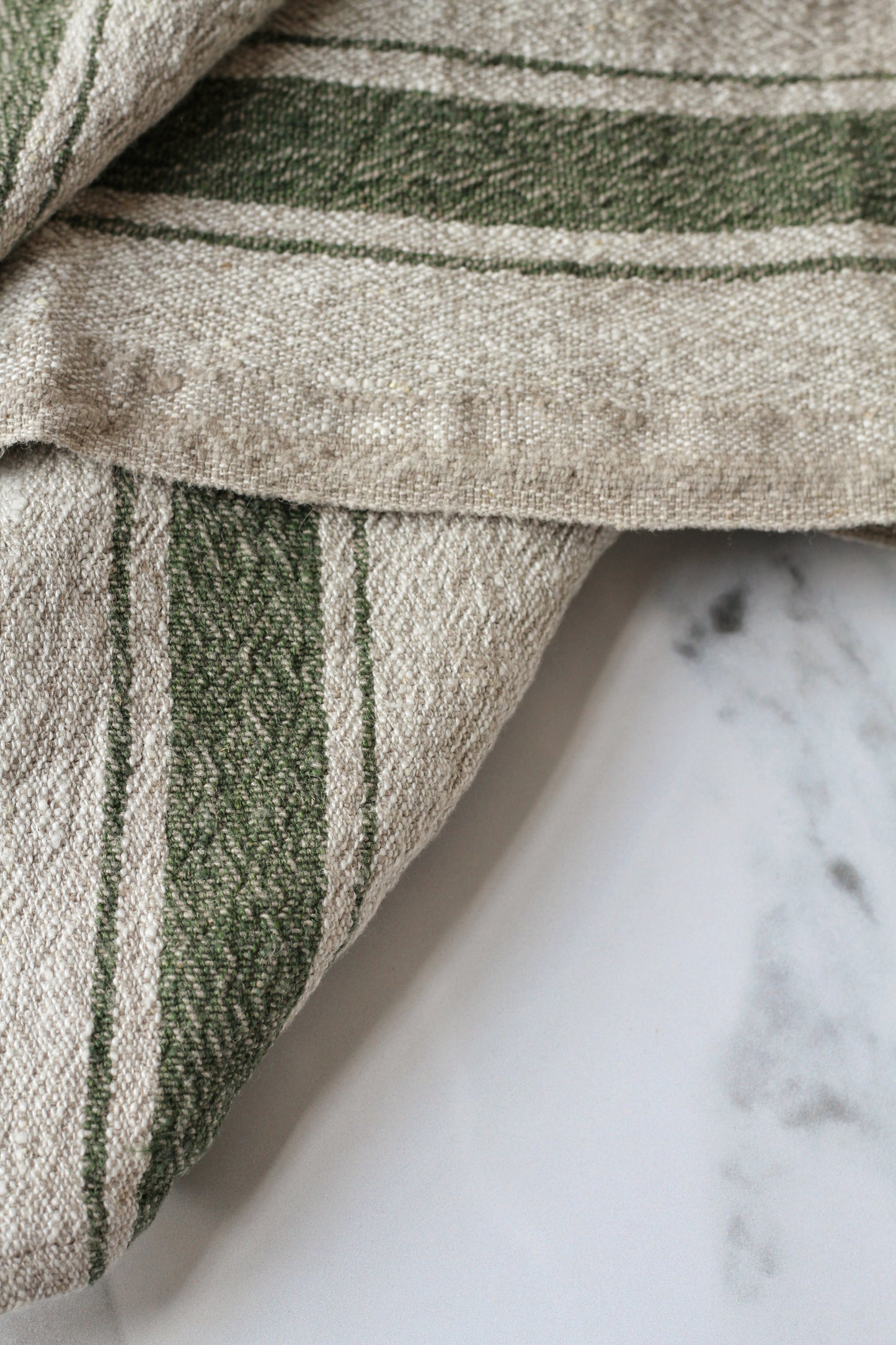 set of two linen napkins with a green stripe, french style.