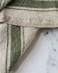 set of two linen napkins with a green stripe, french style.