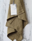 olive green linen tea towel
