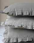 grey linen frilled cushion cover