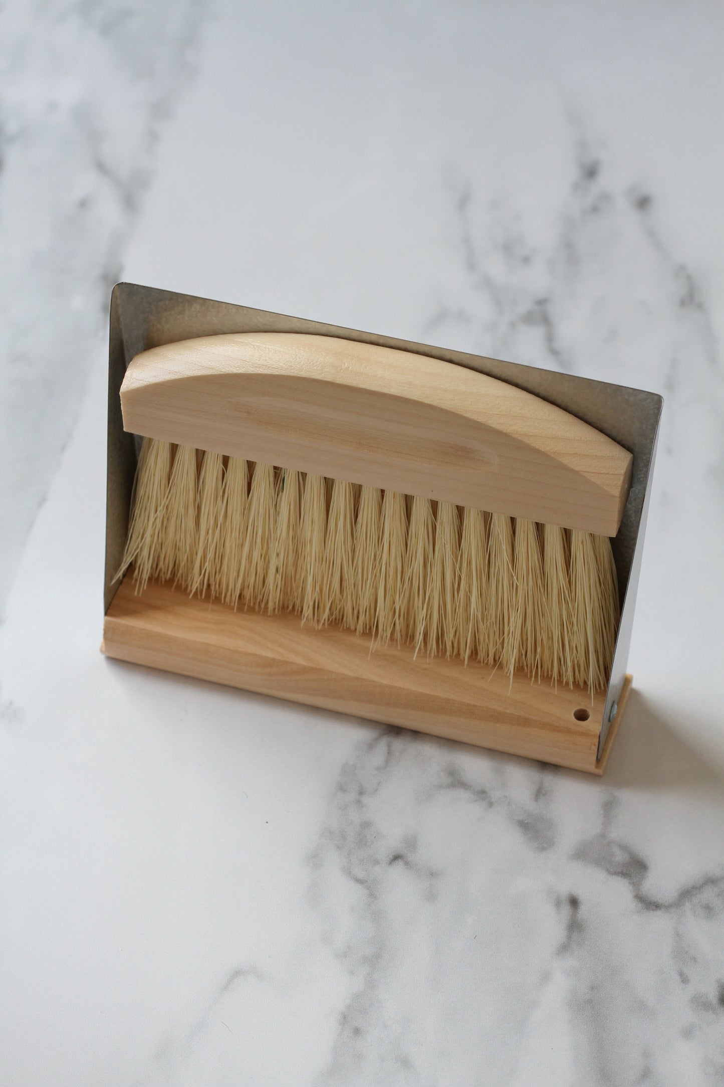 wood and metal table brush and pan set