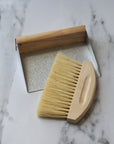 wood and metal table brush and pan set magnetic to keep them stored away together