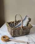 small grey wash rattan basket with handle