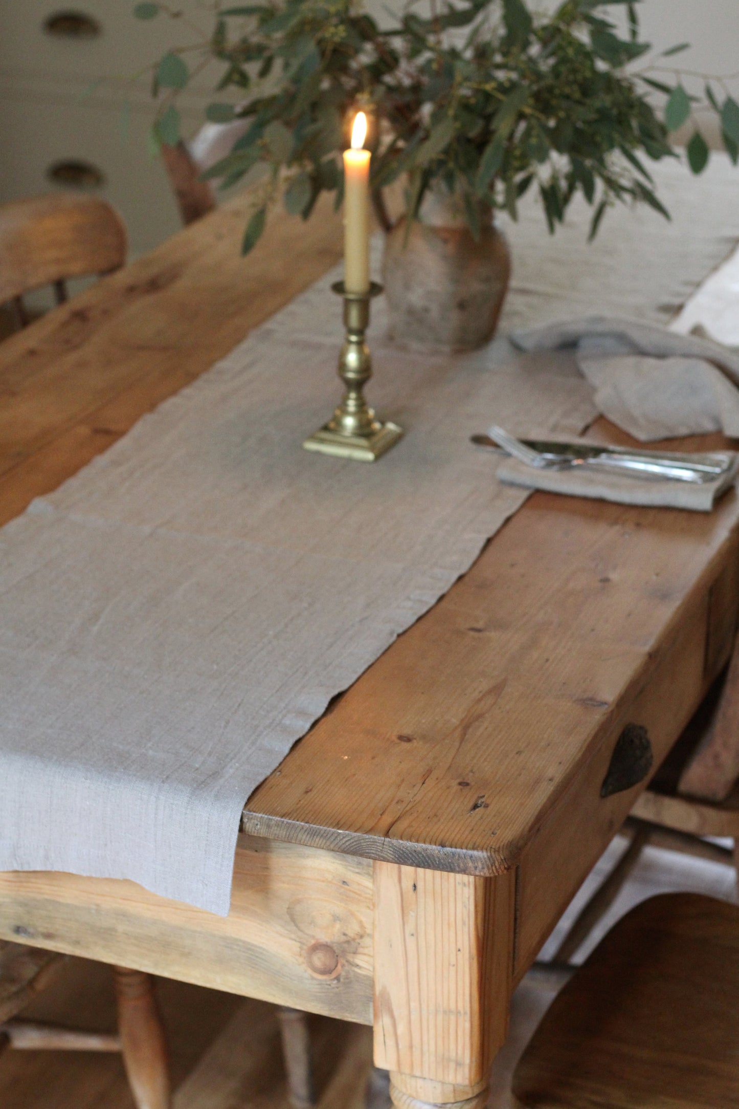 linen table runner in a natural linen colour 200cm long