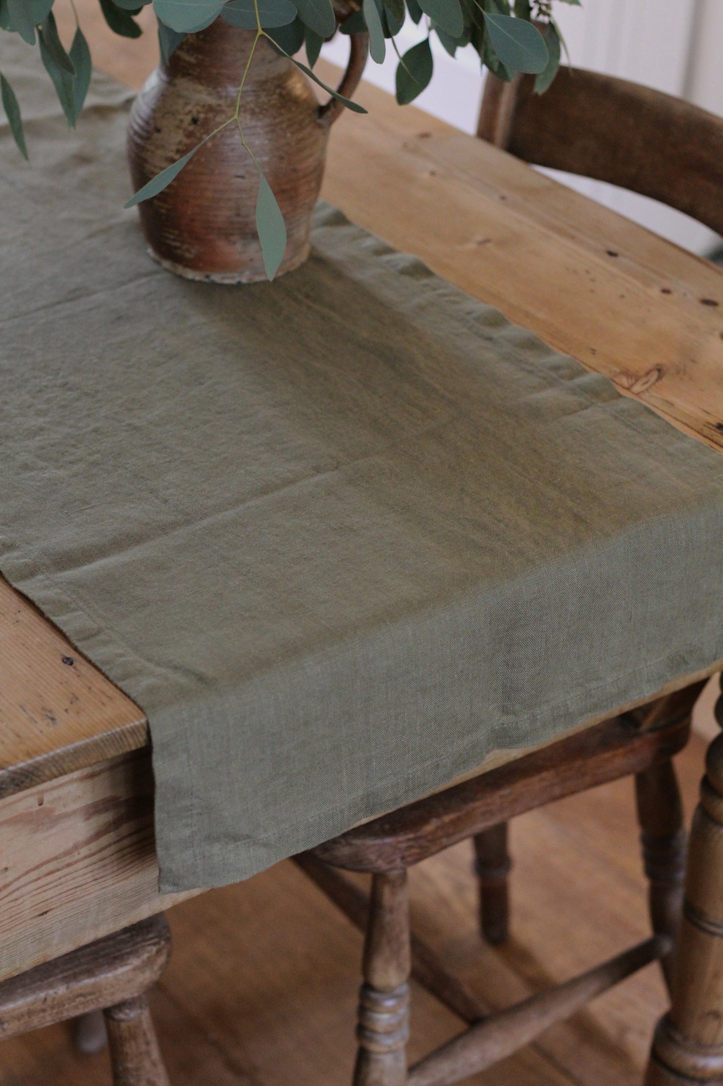 linen olive green table runner 200cm long