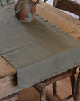 linen olive green table runner 200cm long