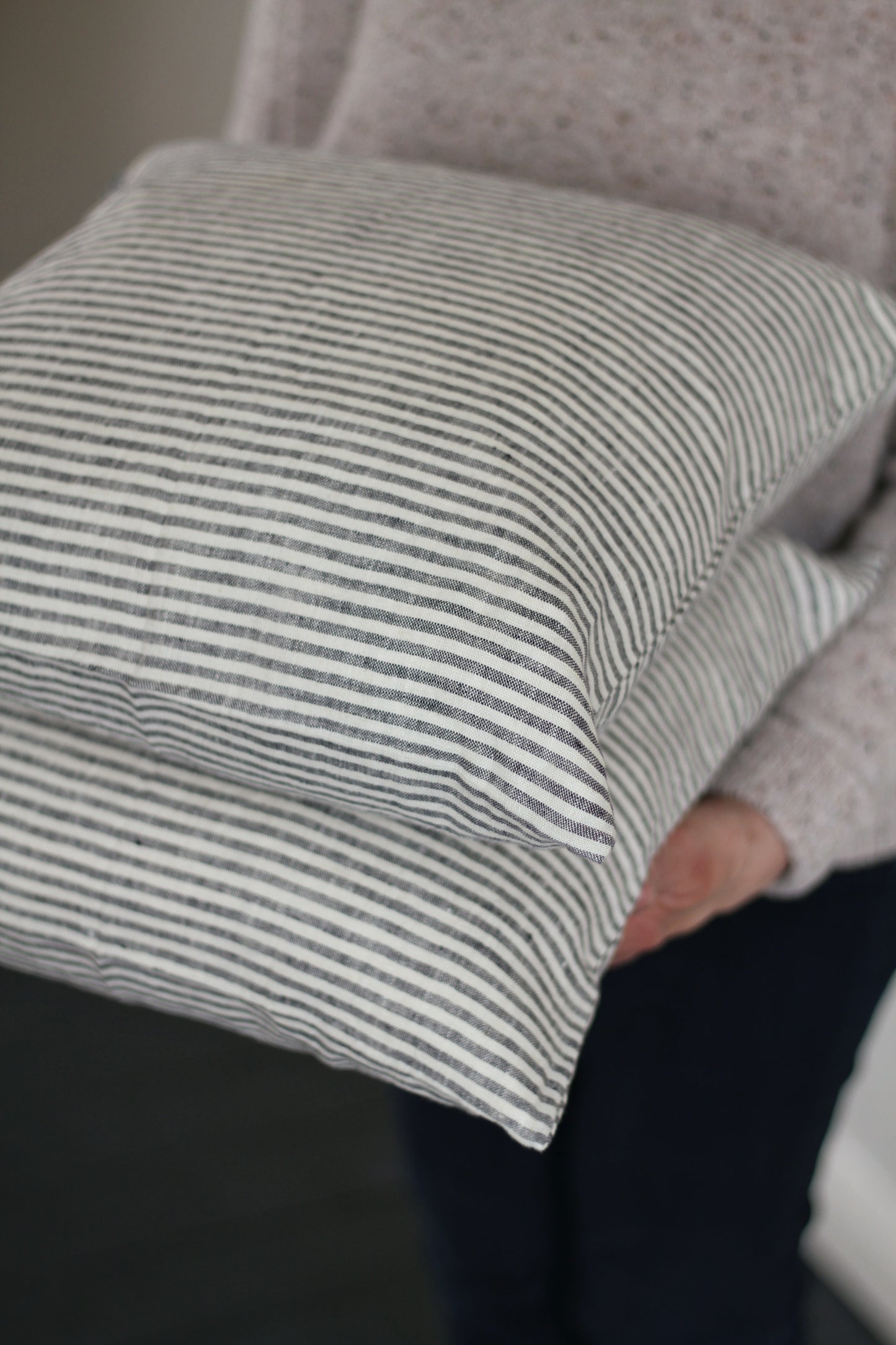 linen cushion cover fine black stripe