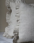 natural striped frilled linen cushion cover and duck feather inner