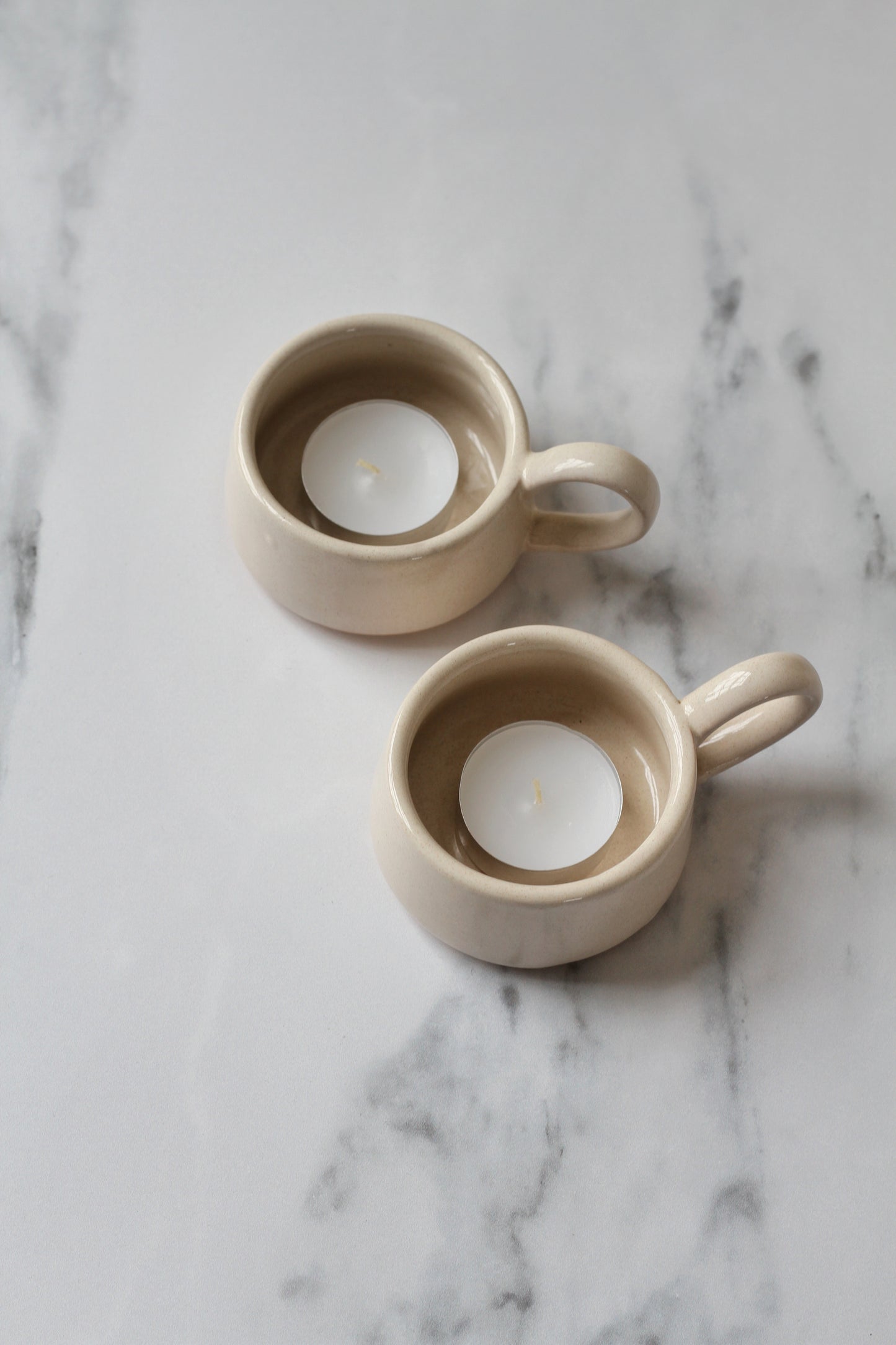 off white glazed tea light holder with handle