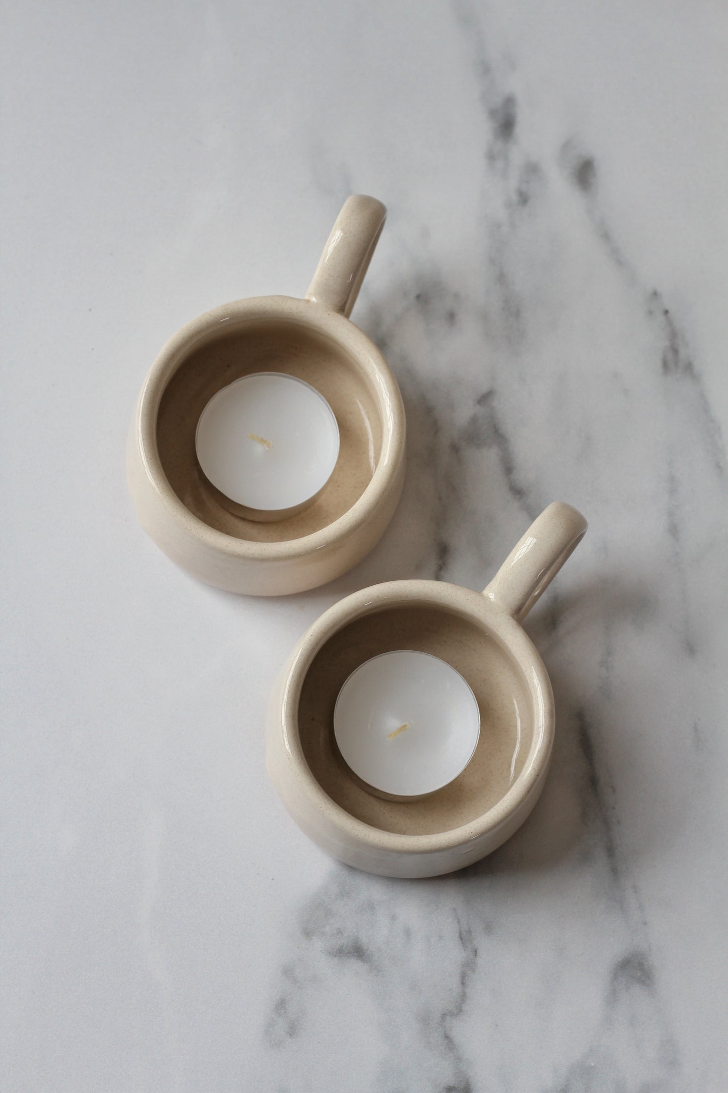 off white glazed tea light holder with handle