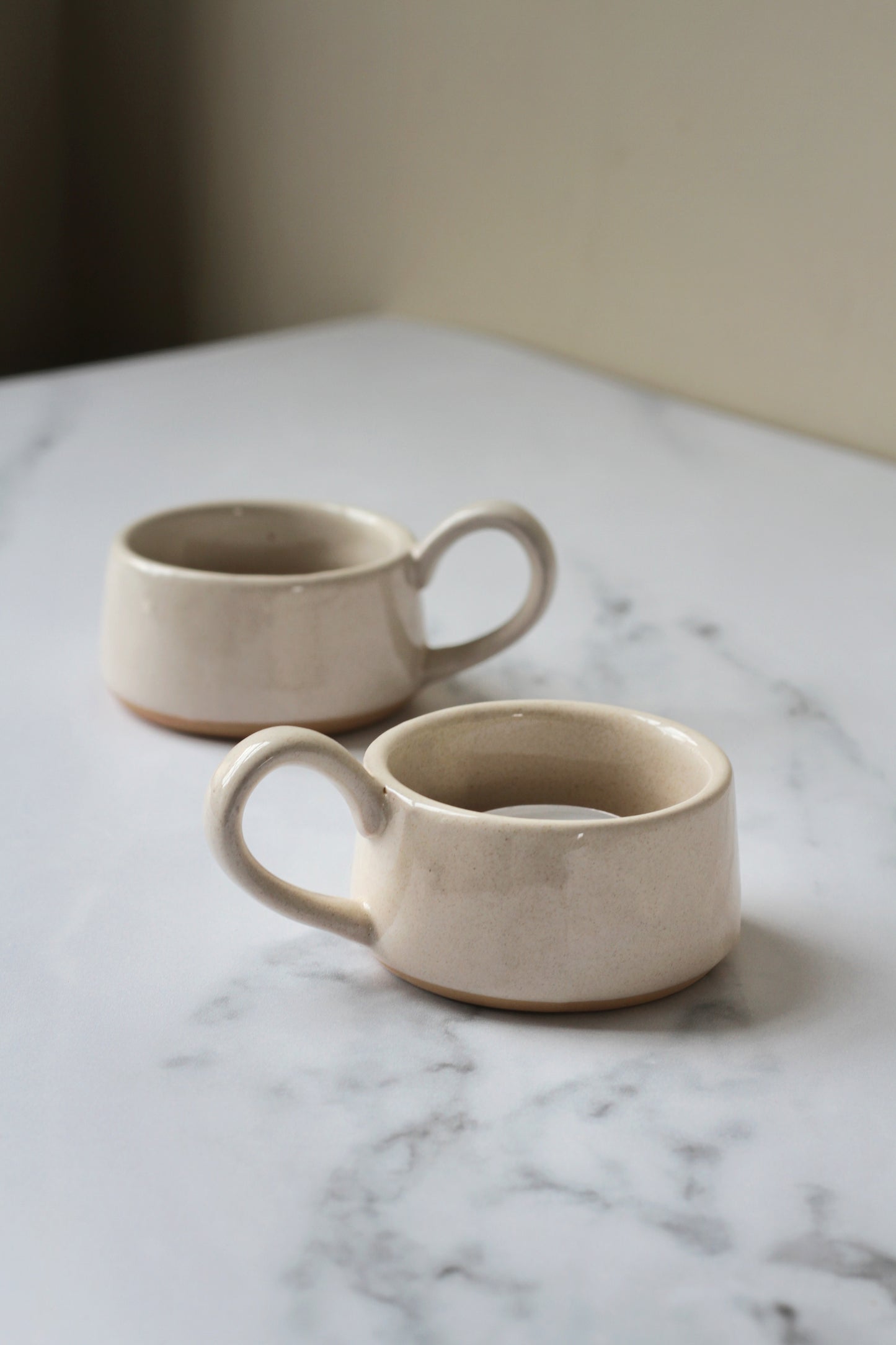 off white glazed tea light holder with handle
