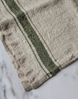 linen tea towel with rustic green stripe, french style.