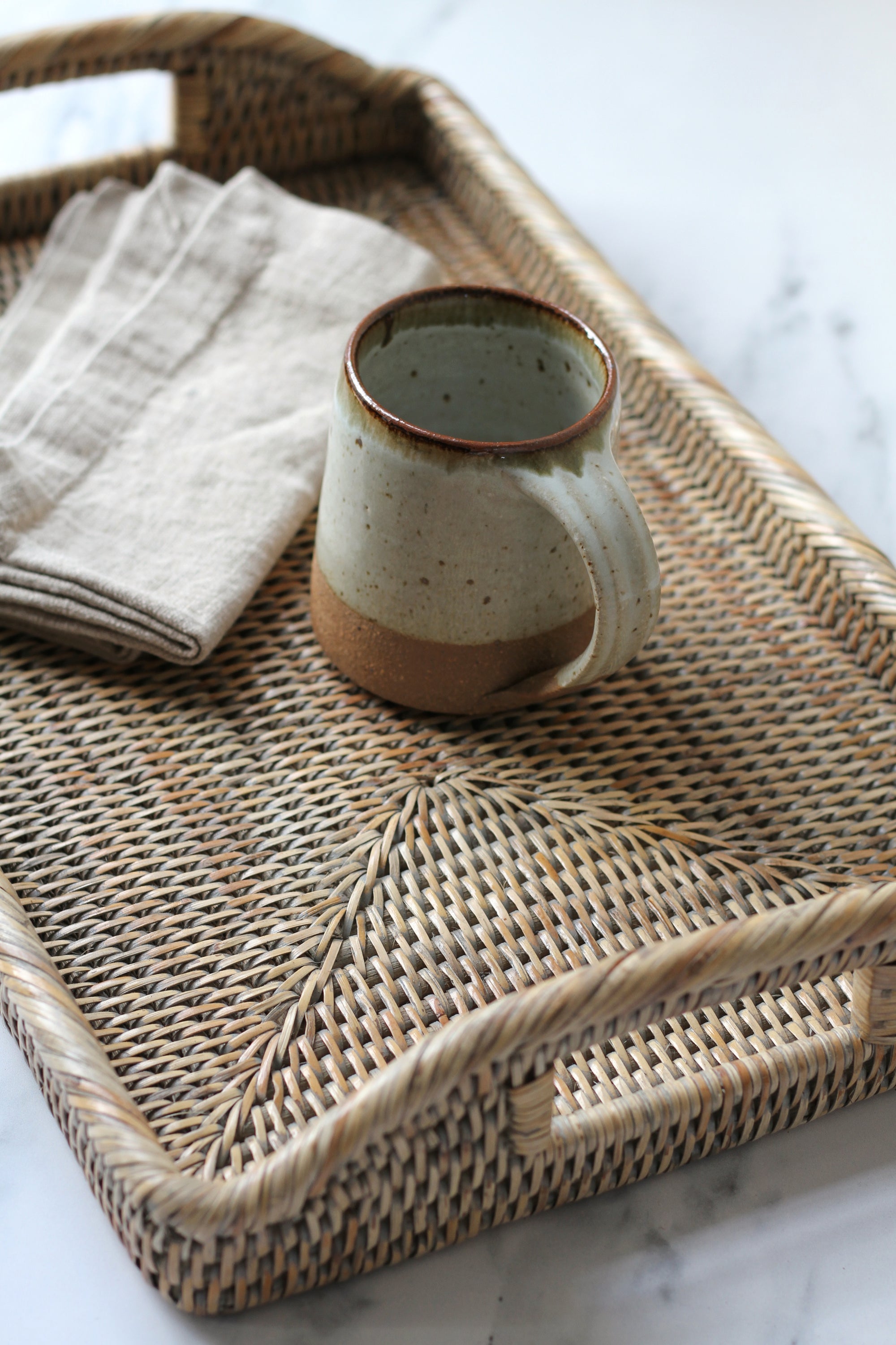grey wash rattan drinks tray