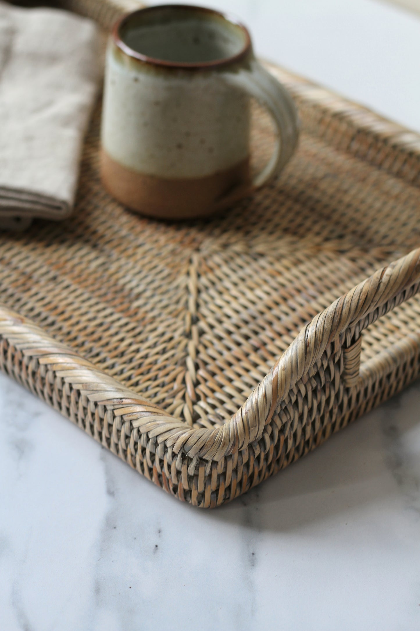 grey wash rattan drinks tray