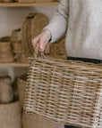 rattan basket with jute liner and handles