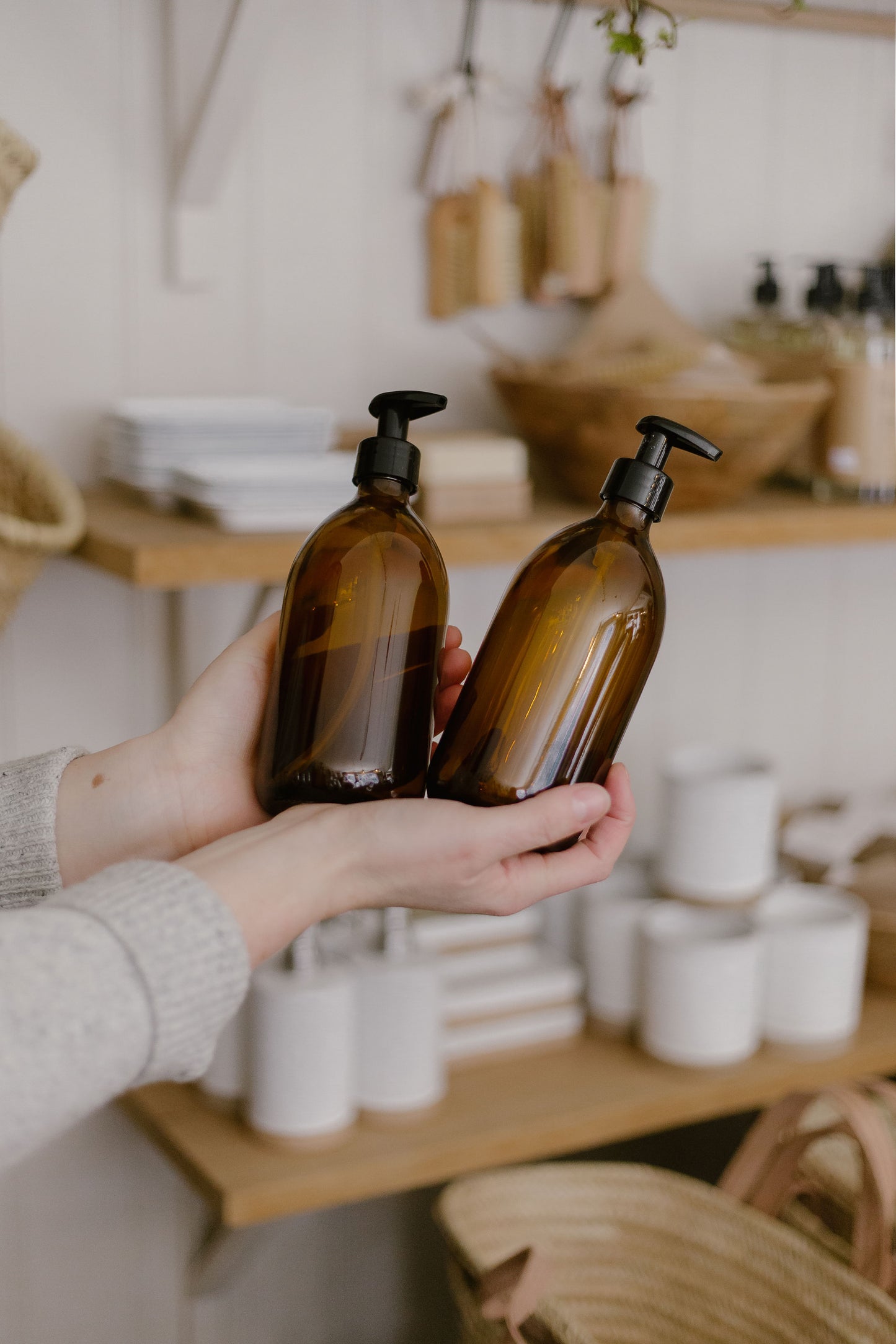 amber glass soap dispenser