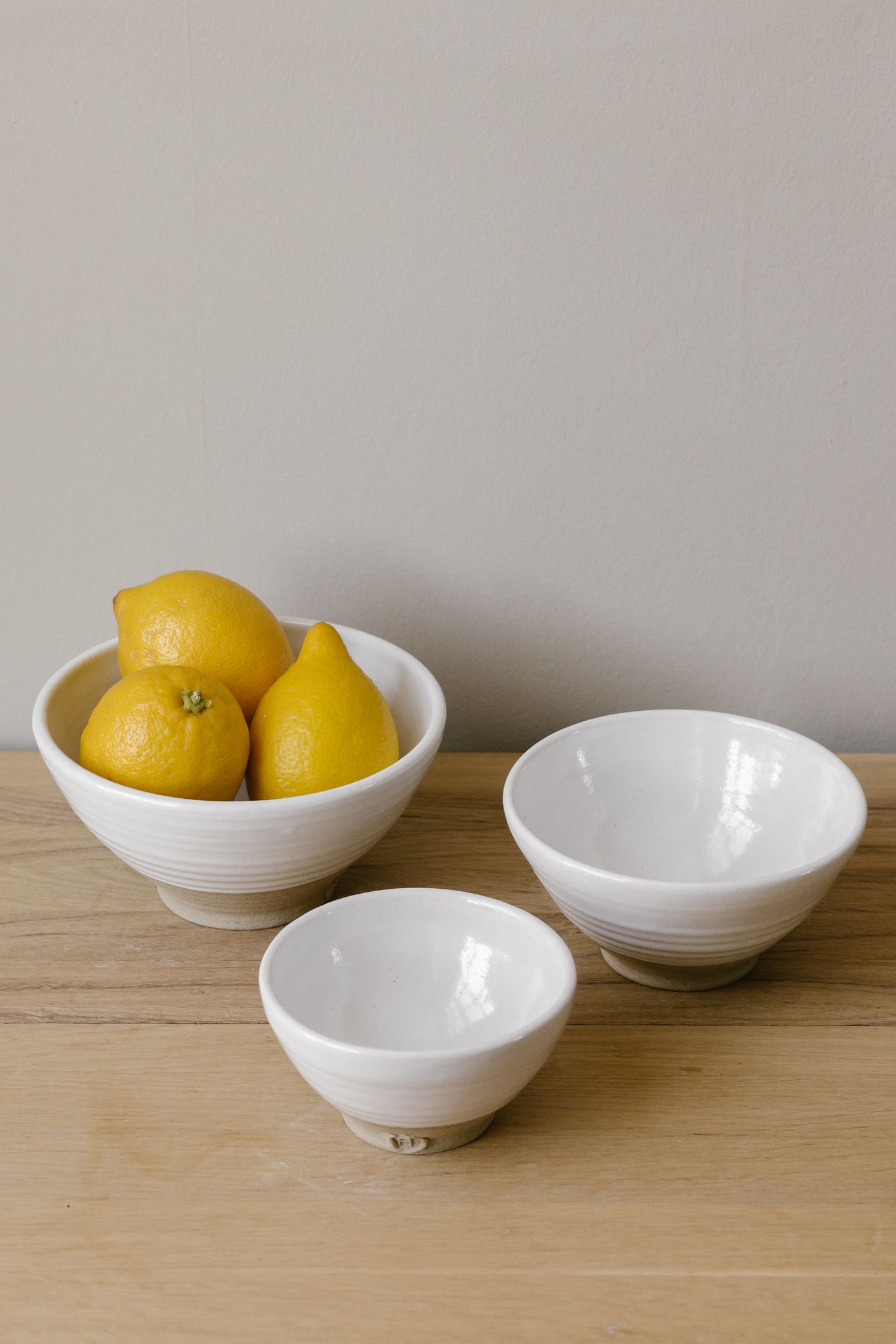 hand thrown pottery bowl in stoneware with a white glaze, made in york.