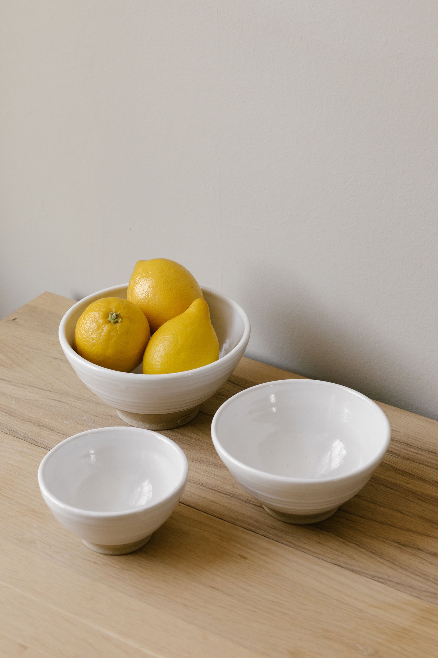 hand thrown pottery bowl in stoneware with a white glaze, made in york.