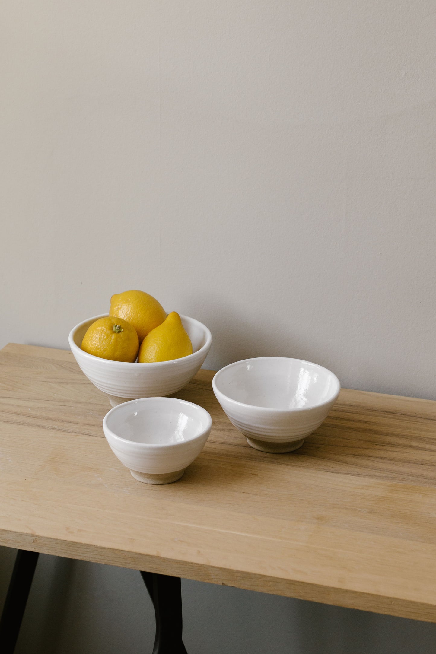 hand thrown pottery bowl in stoneware with a white glaze, made in york.