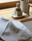 linen tea towel fine black stripe