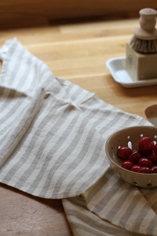 stripe linen tea towel ivory and natural stripe