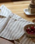 stripe linen tea towel ivory and natural stripe