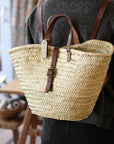 palm leaf back pack with leather straps