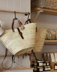palm leaf back pack with leather straps