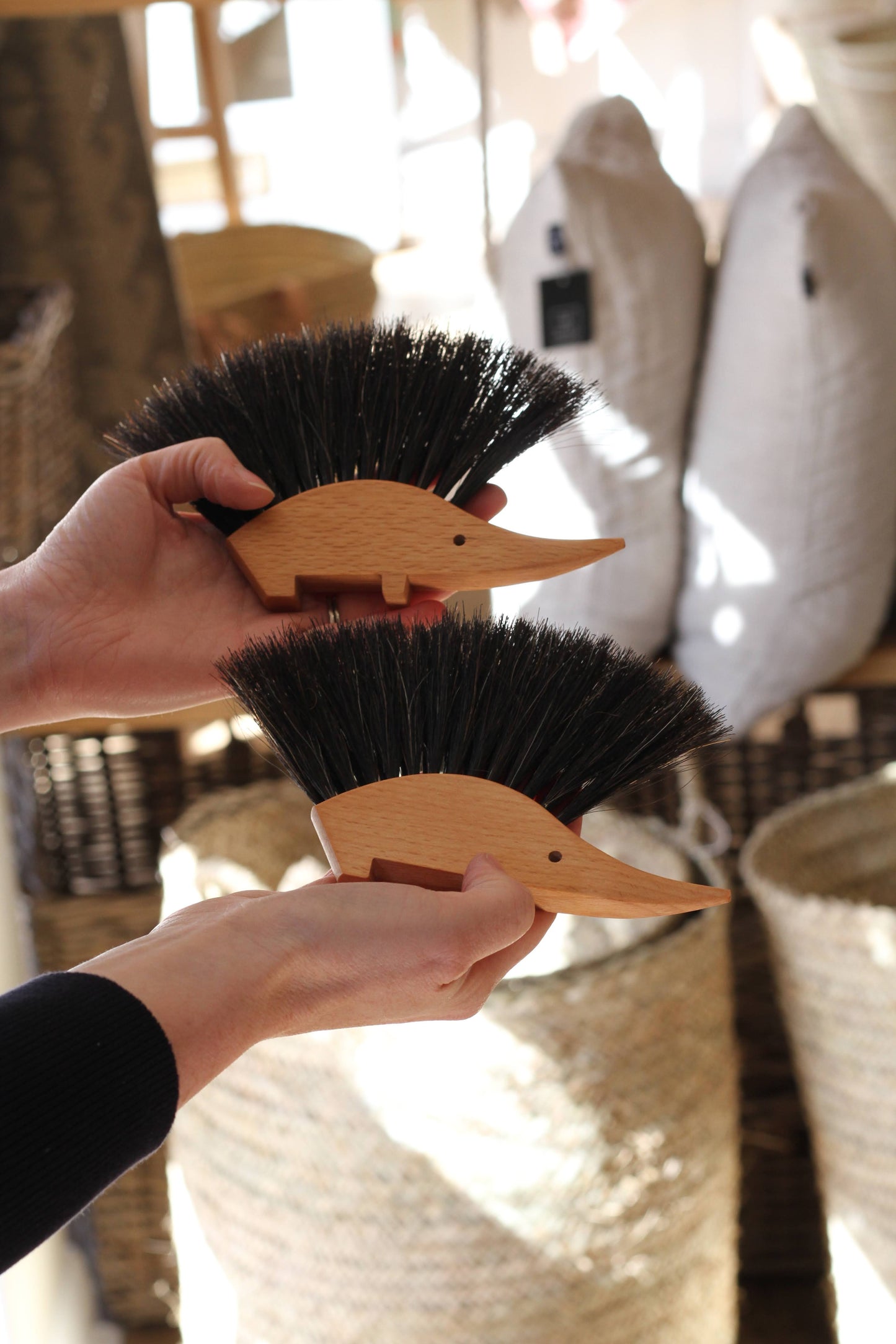 wooden hedgehog table brush